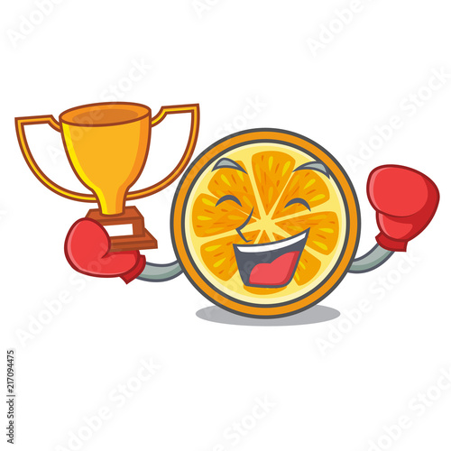 Boxing winner orange mascot cartoon style