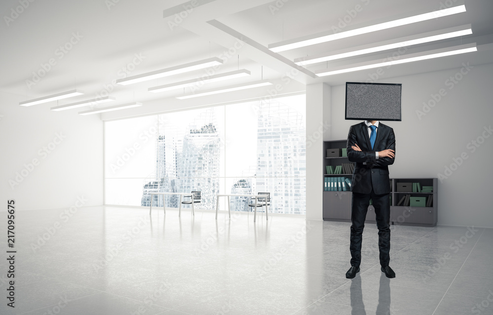 Fototapeta premium Businessman with TV instead of head.