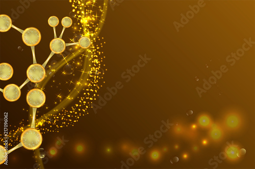science concept, gold DNA background with space for text, vector illustration.