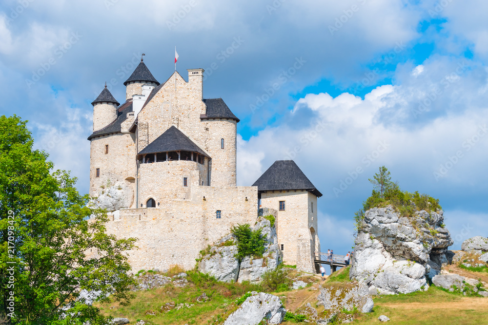 Bobolice, Poland - August 13, 2017: The stone medieval castle of Bobolice