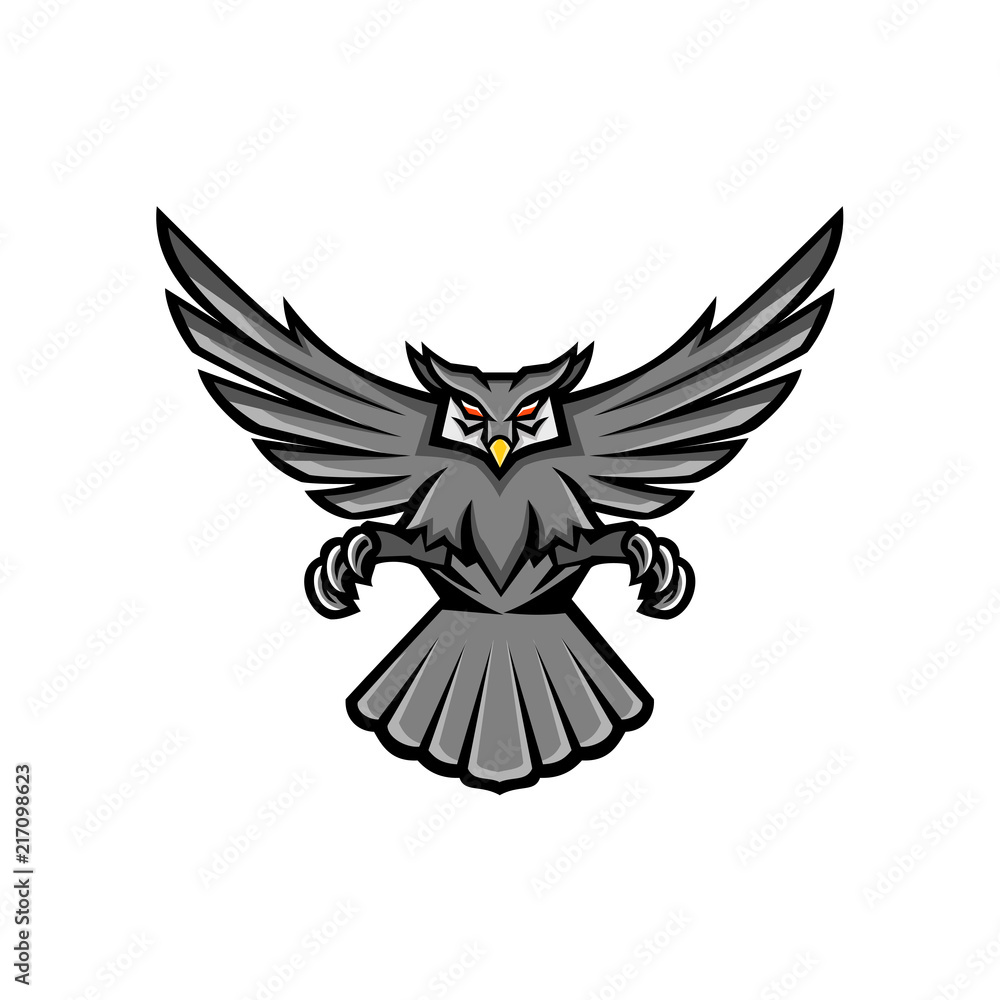 Naklejka Horned Owl Swooping Front Mascot