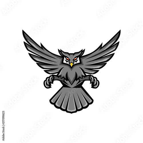Horned Owl Swooping Front Mascot
