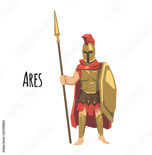 Ares, ancient Greek god od of war. Ancient Greece mythology. Flat vector illustration. Isolated on white background.