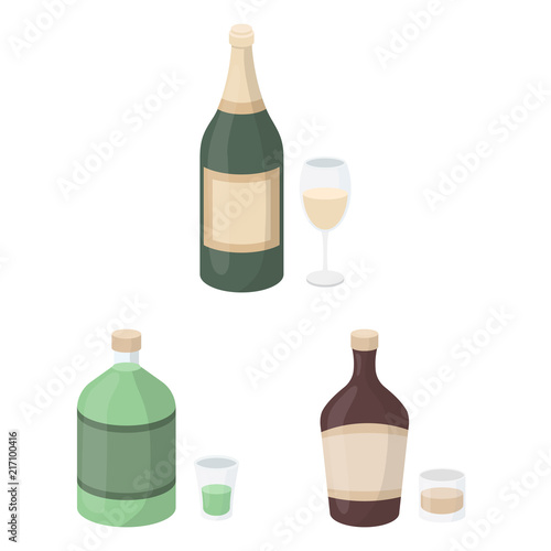 Types of alcohol cartoon icons in set collection for design. Alcohol in bottles vector symbol stock web illustration.