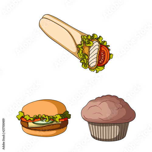 Fast food cartoon icons in set collection for design.Food from semi-finished products vector symbol stock web illustration.