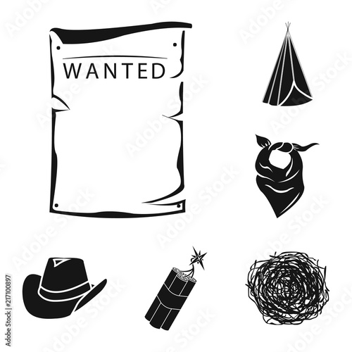 Attributes of the wild west black icons in set collection for design.Texas and America vector symbol stock web illustration.