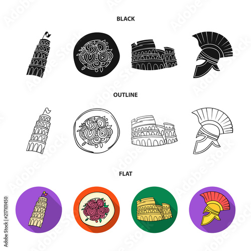 Pisa tower, pasta, coliseum, Legionnaire helmet.Italy country set collection icons in cartoon style vector symbol stock illustration web.