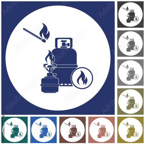 Camping stove with gas bottle icon vector