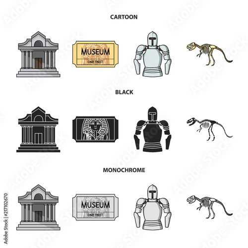 Picture, sarcophagus of the pharaoh, walkie-talkie, crown. Museum set collection icons in cartoon,black,monochrome style vector symbol stock illustration web.