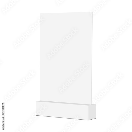 Blank tabletop display stand mock up - half side view. Vector illustration