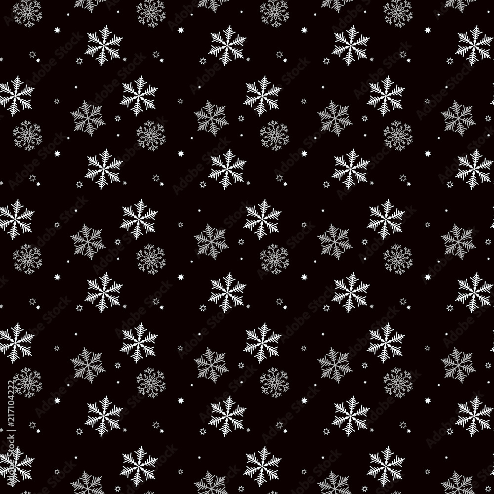 Christmas seamless pattern of snowflakes gray and white on black background Christmas seamless pattern of snowflakes gray and white on black background