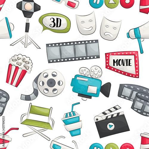 Movie cinema design. Seamless pattern. Vector illustrator.
