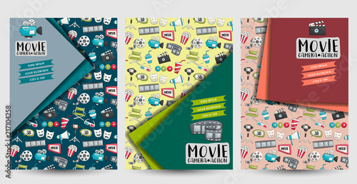 Movie cinema set of flyers. Printable brochure template. Vector illustrator.