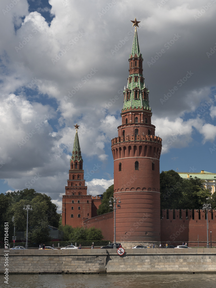 Russia, Moscow, view on Kremlin towers on against sky.