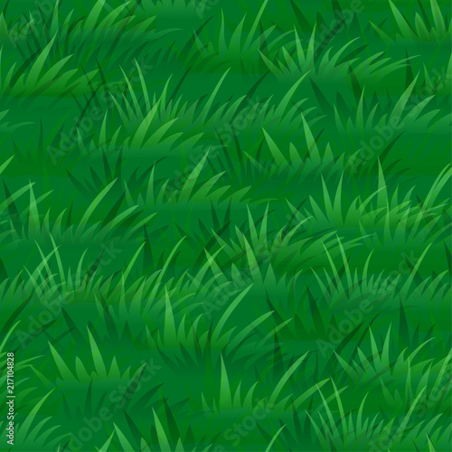 Seamless Pattern, Landscape, Summer or Spring Lawn, Green Grass Silhouettes, Tile Natural Floral Background. Vector