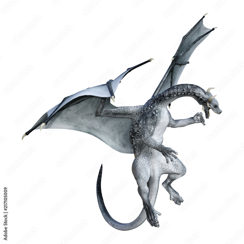 Fototapeta premium 3D Rendering Fantasy Dragon on White