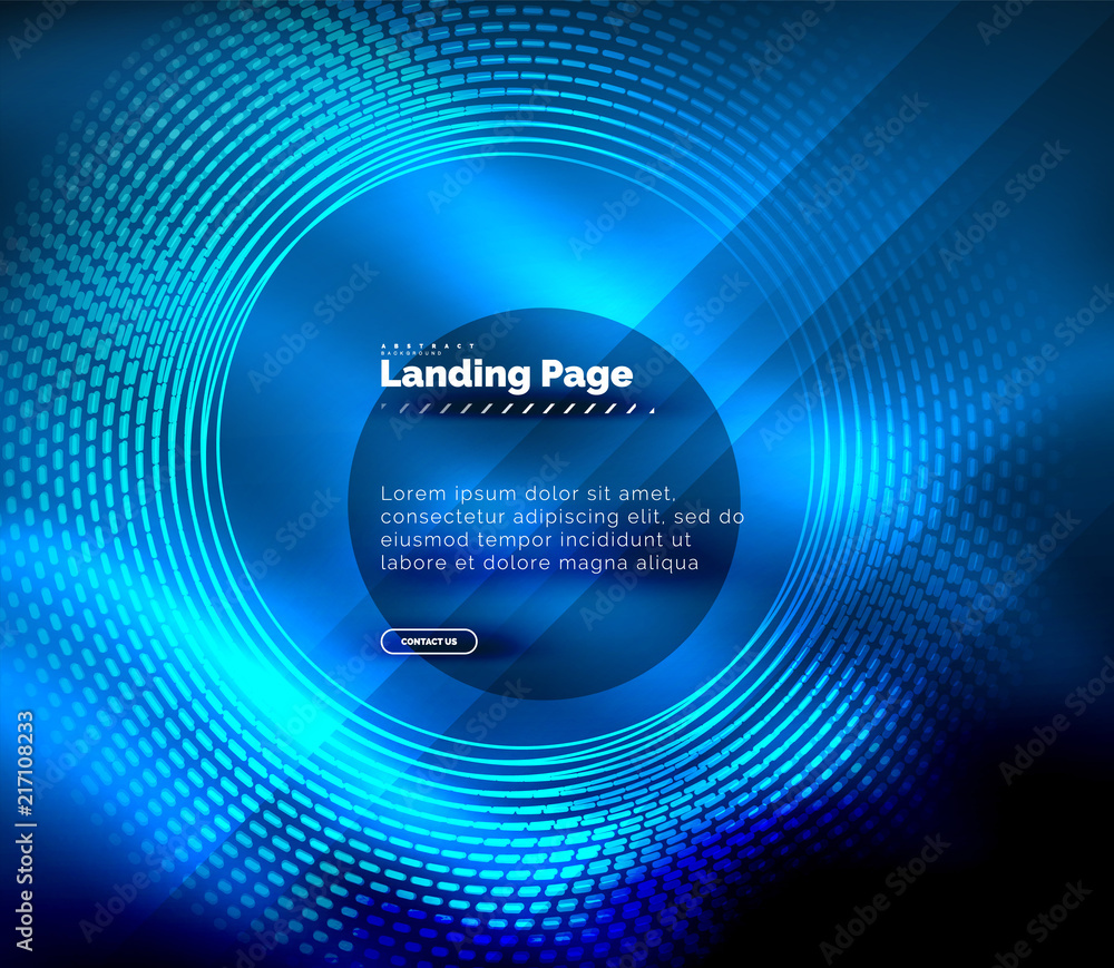 Neon glowing techno lines, hi-tech futuristic abstract background template with circles, landing page template Neon glowing techno lines, hi-tech futuristic abstract background template with circles, landing page template