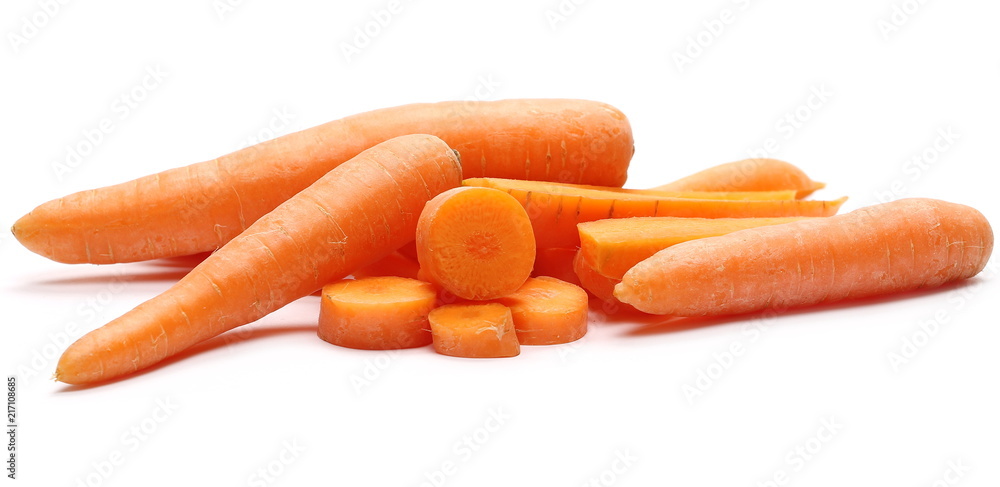 Carrots, slices pile isolated on white background Carrots, slices pile isolated on white background