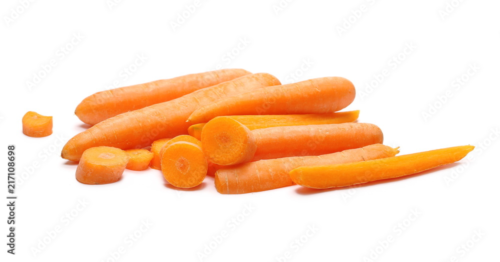 Carrots, slices pile isolated on white background Carrots, slices pile isolated on white background