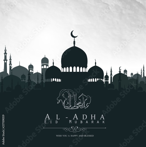 Eid Al Adha mubarak background design with mosque photo