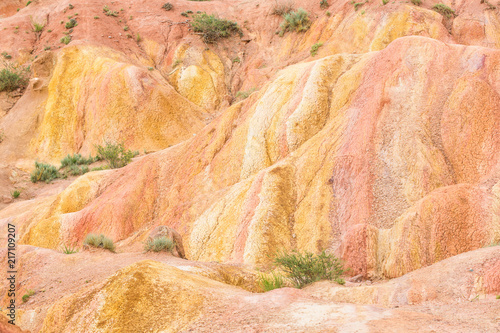 Colorful clay weathering in the Fairy Tale Canyon (also Skazka Canyon) in Kyrgyzstan