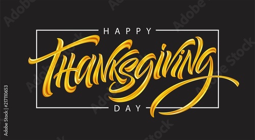 Thanksgiving typography for greeting cards and poster. Golden Calligraphy lettering. Vector illustration