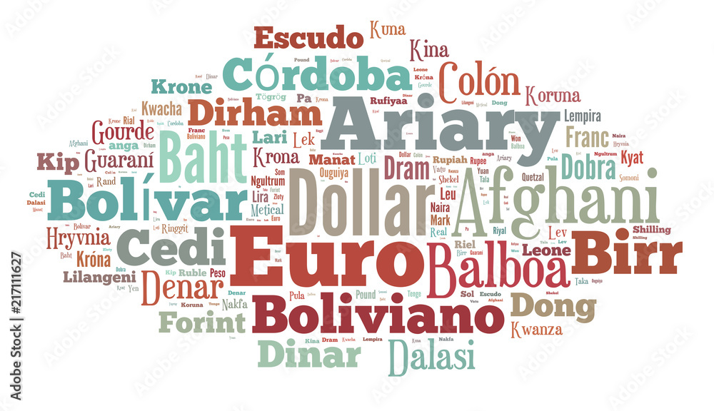 wordcloud illustration of currencies of the world wordcloud illustration of currencies of the world