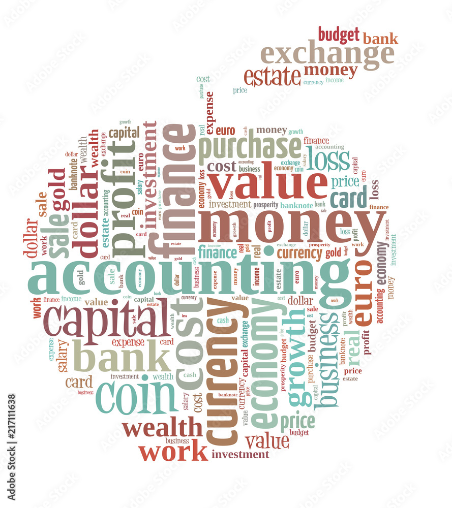 wordcloud finance and business words on apple shape