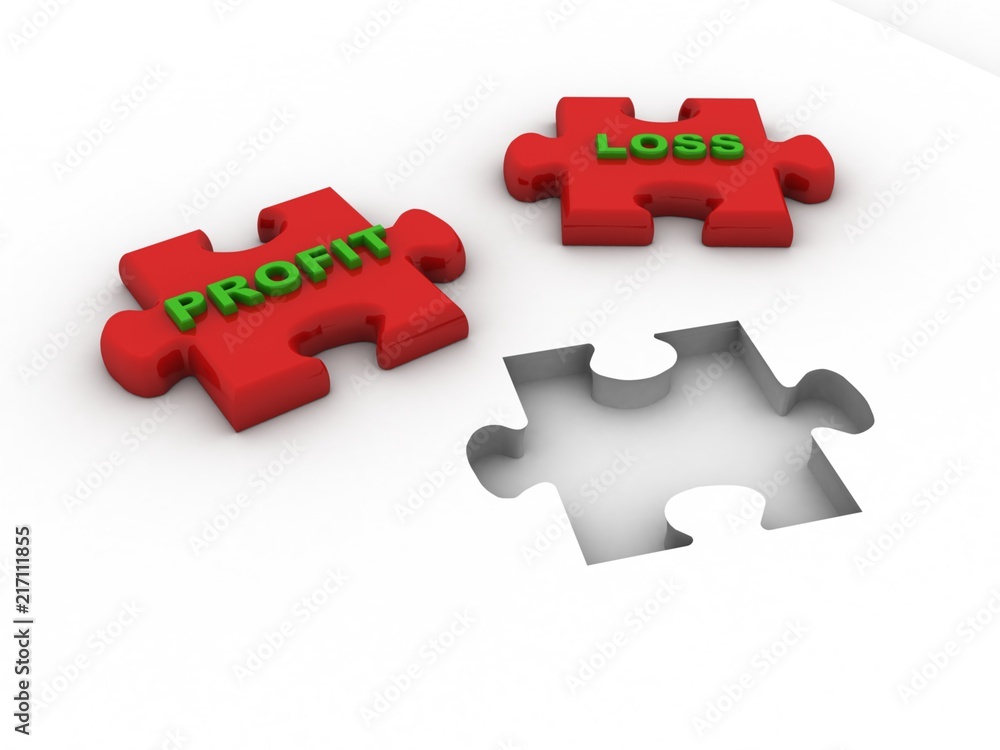 3d illustration Profit Loss Concept on puzzle 3d illustration Profit Loss Concept on puzzle