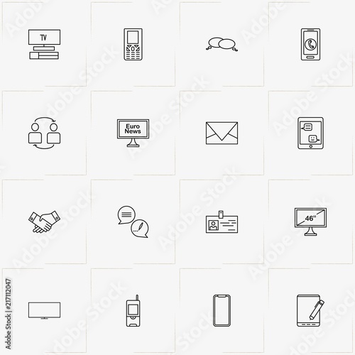Communications line icon set with badge, mobile phone and television