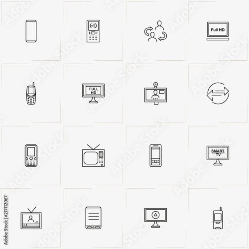 Communications line icon set with smart phone, communication and television