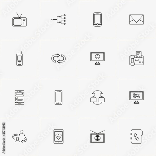 Communications line icon set with telephone fax, phone book  and mail