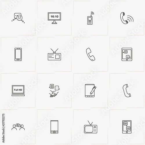 Communications line icon set with partnership , phone and television