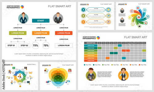 Colorful basketball or finance concept infographic charts set. Business design elements for presentation slide templates. Can be used for annual report, advertising, flyer layout and banner design.