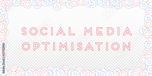 Social media icons. Social media marketing concept. Falling scattered thumbs up hearts. Wide frame e