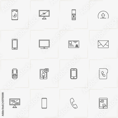 Communications line icon set with smart phone, mobile phone and television