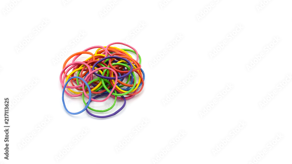 Pile of colorful rubber bands isolated on white background Pile of colorful rubber bands isolated on white background