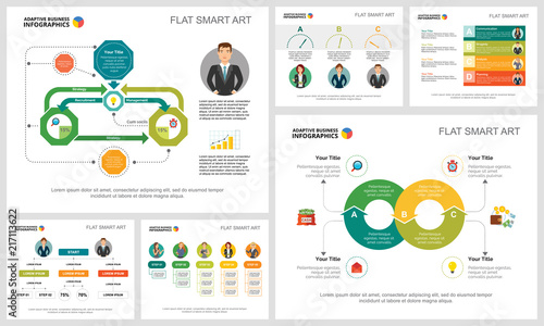 Colorful marketing or finance concept infographic charts set. Business design elements for presentation slide templates. Can be used for financial report, workflow layout and brochure design.