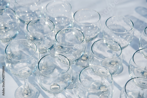 pattern of many empty wine glass circles. catering. welcome drink