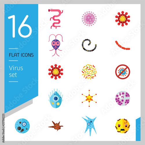 Virus icons set. Thirteen vector icons of influenza virus, coronavirus, adenovirus and other bacteria