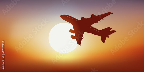 avion - avion de ligne - compagnie aérienne - coucher de soleil - destination - décollage