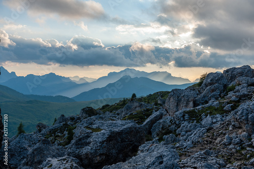 Landscape shot at the Passo di Giau, in the the Italian Dolomites, during the Golden Hour.