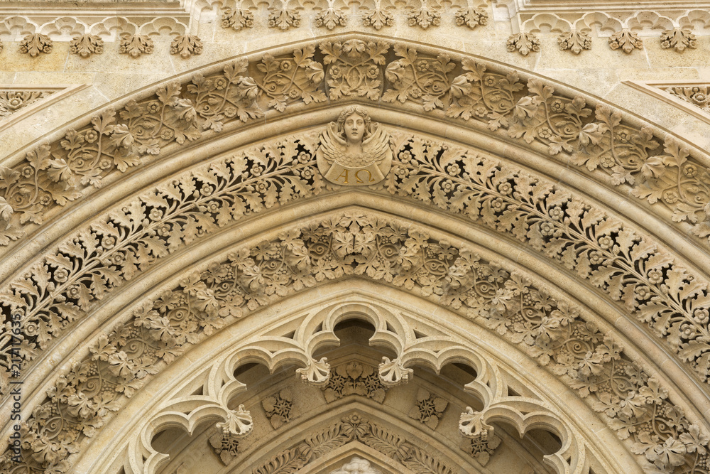 Detail of the portal of the Zagreb Cathedral. Zagreb, Croatia.