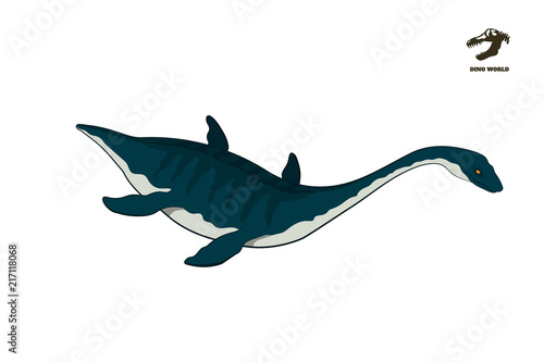 Dinosaur plesiosaur in isometric style. Isolated image of jurassic monster. Cartoon dino 3d icon. Sea reptile vector illustration