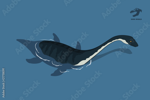 Dinosaur plesiosaur in isometric style. Isolated image of jurassic monster in water. Cartoon dino 3d icon. Sea reptile vector illustration