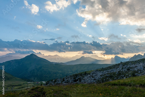 Landscape shot at the Passo di Giau, in the the Italian Dolomites, during the Golden Hour. © Goldilock Project