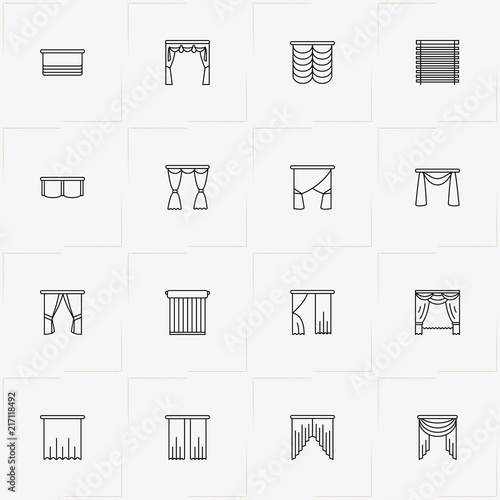 Curtains & Blinds line icon set with blinds and curtains