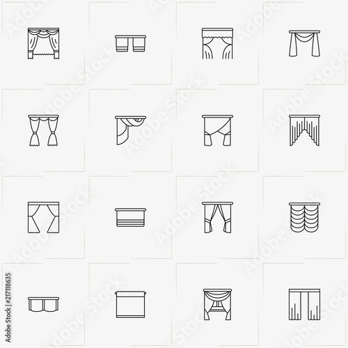 Curtains & Blinds line icon set with blinds and curtains