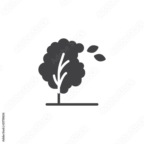 Windy tree and leaves vector icon. filled flat sign for mobile concept and web design. Autumn season simple solid icon. Symbol, logo illustration. Pixel perfect vector graphics