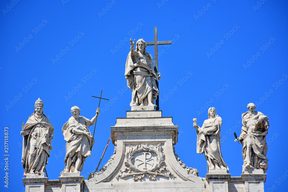 Italy, Rome, main facade of the Basilica of San Giovanni in Laterano. View and detail.